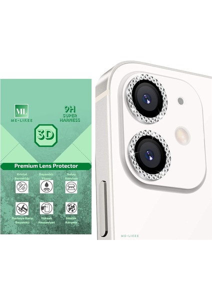 Me-Likee Apple iPhone 11 Için Gümüş Desenli Premium 3D Tam Kaplayan Lens Koruyucu