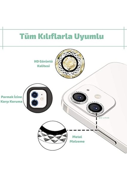 Me-Likee Apple iPhone 11 Için Gümüş Desenli Premium 3D Tam Kaplayan Lens Koruyucu