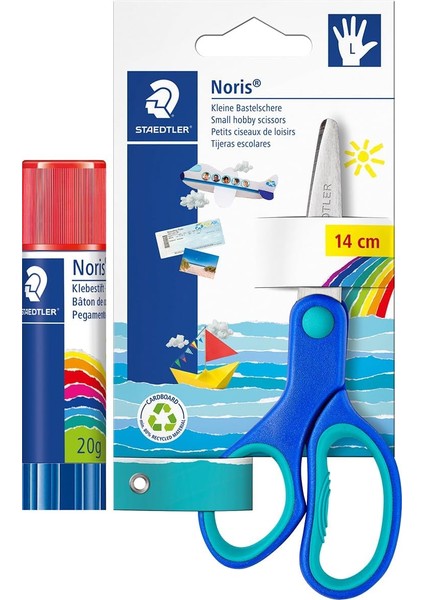 - 960 20 Nca Noris Clup 20 gr Stick Yapıştırıcı & 965 14LNBK Noris Clup Sol El Makas 14 cm 2'li Blister