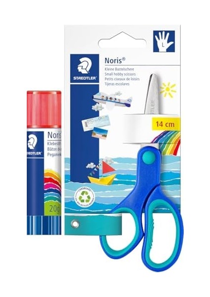 - 960 20 Nca Noris Clup 20 gr Stick Yapıştırıcı & 965 14LNBK Noris Clup Sol El Makas 14 cm 2'li Blister