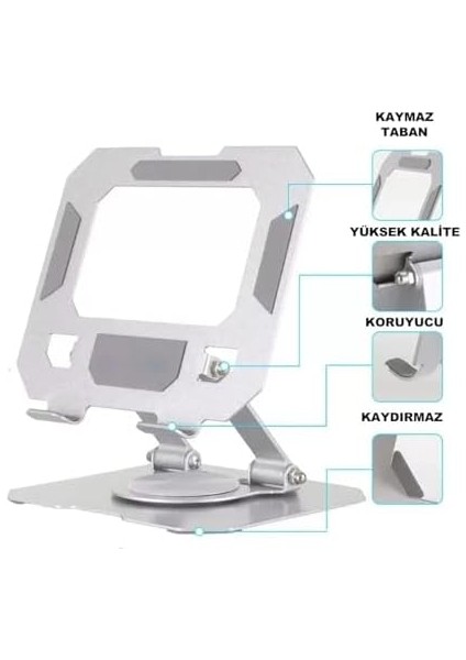 Tablet Standı 360 Derece Dönebilen Tablet Stand Katlanabilir Metal Tablet Tutucu Standı Tablet ve Telefon Tutucu Stant Tablet Tutucu Metal (Metalik Gri)