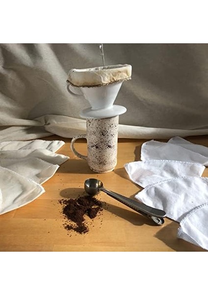 Kumaş Kahve Filtresi 2 Adet Doğal Ham Bez (V60 Uyumlu, Beyaz)
