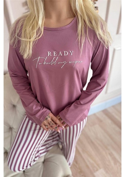 Pudra Ready Desenli Bambu Uzun Kol Kadın Pijama Takımı modelleri