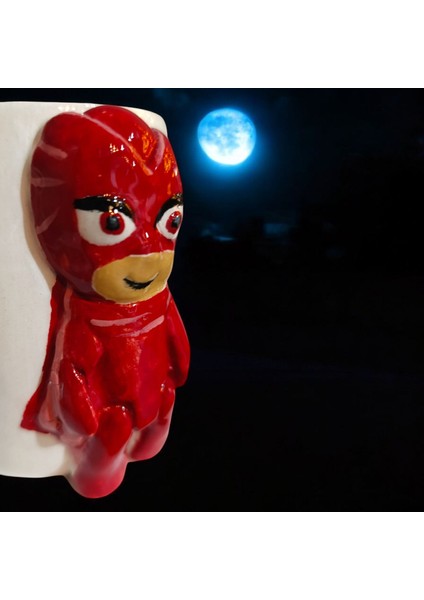 3D Kabartma El Emeği Göz Nuru Pijamaskeliler Pjmasks Seramik Kupa Bardak 400 Ml Hediye Paketi Yapılabilir