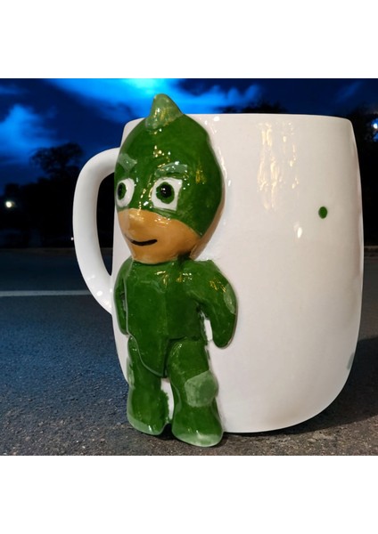 3D Kabartma El Emeği Göz Nuru Pijamaskeliler Pjmasks Seramik Kupa Bardak 400 Ml Hediye Paketi Yapılabilir