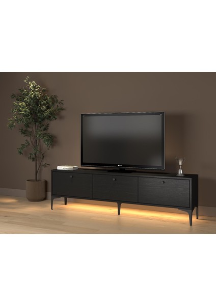 Paris LED Işıklı Dolaplı Minifiksli 160 cm Tv Ünitesi - Tv Sehpası - Wood Siyah fiyatları
