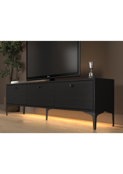 Paris LED Işıklı Dolaplı Minifiksli 160 cm Tv Ünitesi - Tv Sehpası - Wood Siyah fırsatları