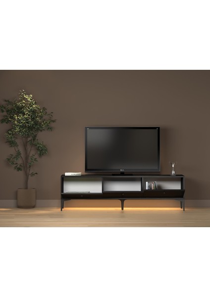 Paris LED Işıklı Dolaplı Minifiksli 160 cm Tv Ünitesi - Tv Sehpası - Wood Siyah indirimleri