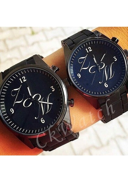Sevgiliye Doğum Günü Hediyesi Çift Saat Kombini Isim Baskılı Kişiye Özel Saat Erkek Siyah Renk