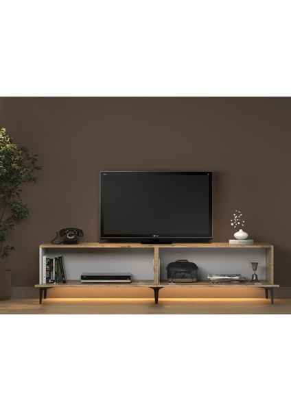 Napoli 200 cm LED Işıklı Geniş Dolaplı Minifiksli Tv Ünitesi - Tv Sehpası - Atlantik Çam indirimleri