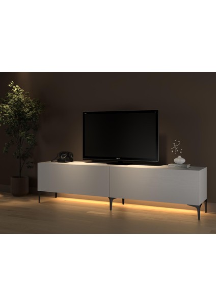 Napoli 200 cm LED Işıklı Geniş Dolaplı Minifiksli Tv Ünitesi - Tv Sehpası - Beyaz modelleri