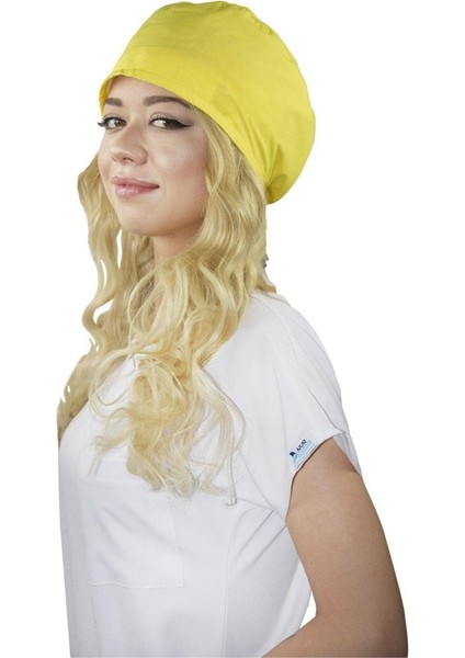 Düz Sarı Hemşire Cerrahi Bone Doktor Ameliyat Saç Bonesi