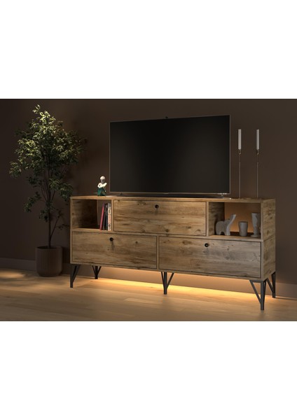 Mila LED Işıklı Dolaplı Minifiksli 160 cm Konsol - Tv Ünitesi - Tv Sehpası - Atlantik Çam modelleri