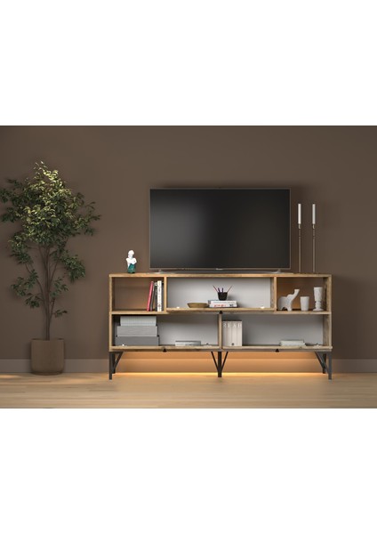 Mila LED Işıklı Dolaplı Minifiksli 160 cm Konsol - Tv Ünitesi - Tv Sehpası - Atlantik Çam indirimleri