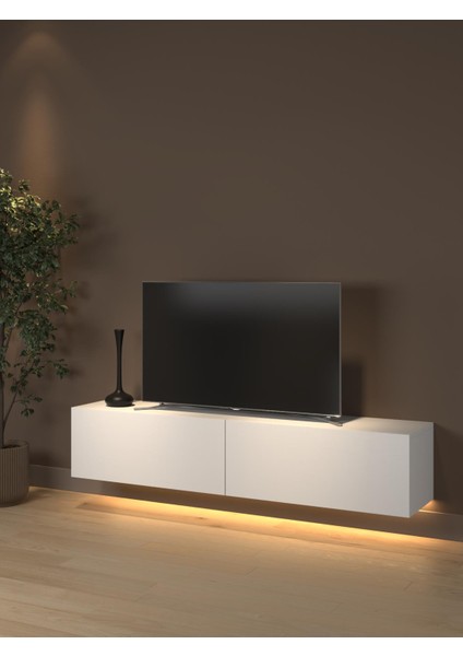 Rami Duvara Monte LED Işıklı, Dolaplı Tv Ünitesi - Tv Sehpası - Minifiksli - Beyaz