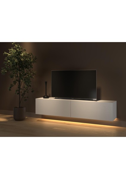 Rami Duvara Monte LED Işıklı, Dolaplı Tv Ünitesi - Tv Sehpası - Minifiksli - Beyaz modelleri