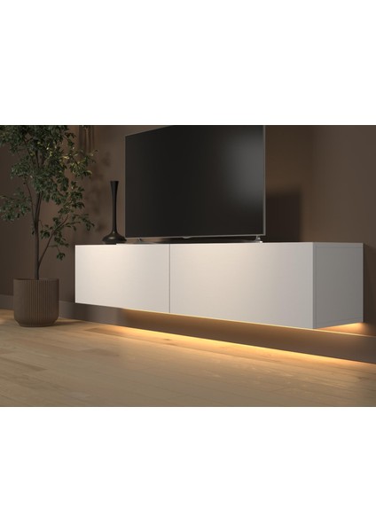 Rami Duvara Monte LED Işıklı, Dolaplı Tv Ünitesi - Tv Sehpası - Minifiksli - Beyaz fırsatları