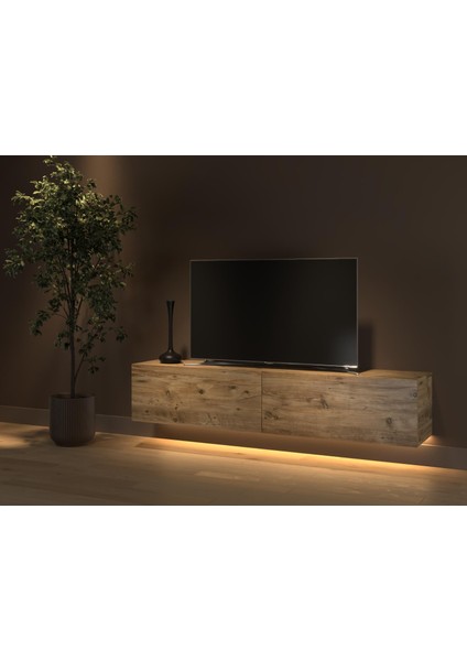 Rami Duvara Monte LED Işıklı, Dolaplı Tv Ünitesi - Tv Sehpası - Minifiksli - Atlantik Çam modelleri