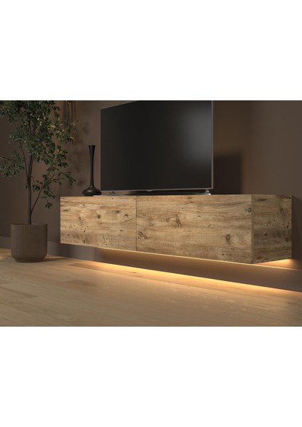 Rami Duvara Monte LED Işıklı, Dolaplı Tv Ünitesi - Tv Sehpası - Minifiksli - Atlantik Çam fırsatları