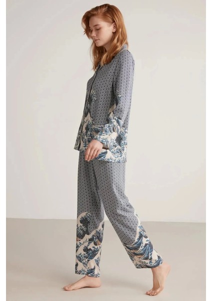 Nautıca W617 Kadın Uzun Kollu Önden Düğmeli Pijama Takımı