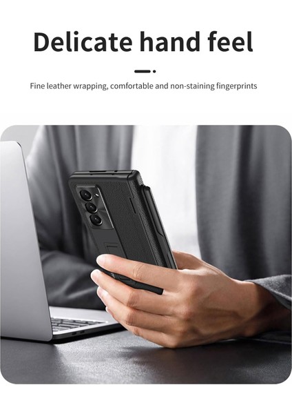 Samsung Galaxy Z Fold 6 Uyumlu Kılıf Kamera Korumalı Arka Yüzeyi Standlı Deri Dikişli Premium Kapak indirimleri