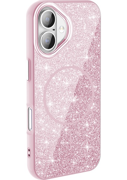 Apple iPhone 16 Kılıf Magsafe Şarj Özellikli Parlayan Simli Okso Kapak - Beyaz fırsatları