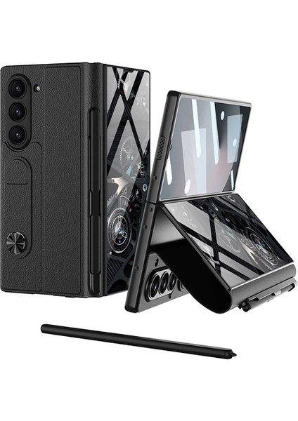 Samsung Galaxy Z Fold 6 Uyumlu Kılıf Kamera Korumalı Standlı Deri Dikişli Kalem Bölmeli Kapak