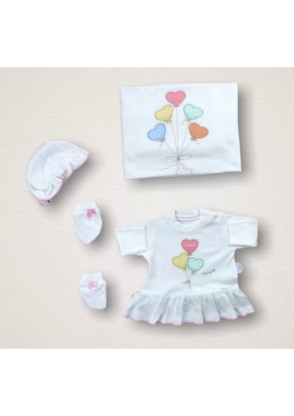 Kalpli Uçan Balon Nakışlı Cotton Antibakteriyel 10LU Zıbın Takımı Hastane Çıkışı Ekru fiyatları