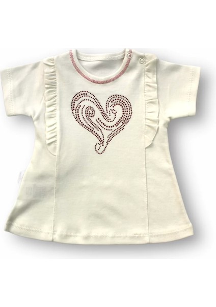 Kalp Baskılı Uzun Kollu Sweatli 2li Kız Bebek Takımı Ekru