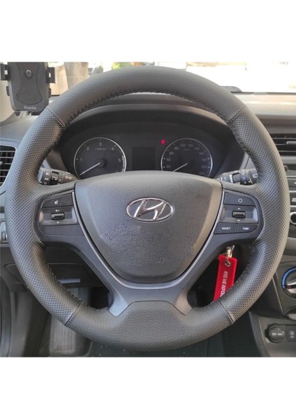 Hyundai Uyumlu I-20 2015-2018 Araca Özel Dikmeli Direksiyon Kılıfı Siyah