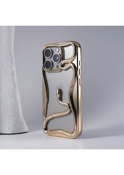 Apple iPhone 16 Pro Uyumlu Kılıf Zebana 3D Snake Silikon Kılıf Gold