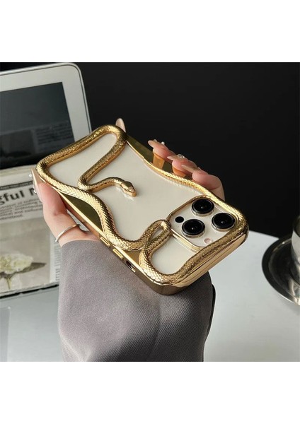 Apple iPhone 16 Pro Uyumlu Kılıf Zebana 3D Snake Silikon Kılıf Gold