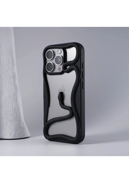 Apple iPhone 15 Pro Uyumlu Kılıf Zebana 3D Snake Silikon Kılıf Siyah