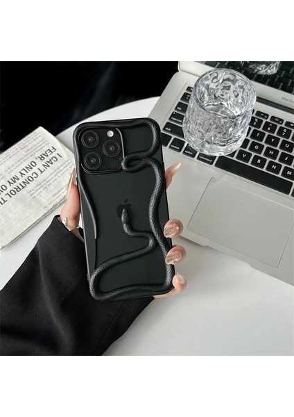 Apple iPhone 15 Pro Uyumlu Kılıf Zebana 3D Snake Silikon Kılıf Siyah fiyatları