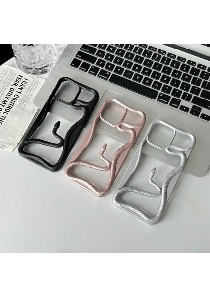 Apple iPhone 15 Pro Uyumlu Kılıf Zebana 3D Snake Silikon Kılıf Siyah modelleri