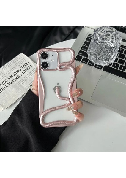 Apple iPhone 11 Uyumlu Kılıf Zebana 3D Snake Silikon Kılıf Rose Gold
