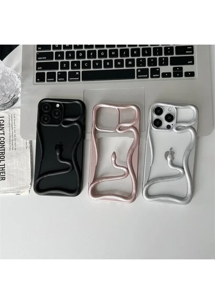 Apple iPhone 11 Uyumlu Kılıf Zebana 3D Snake Silikon Kılıf Rose Gold