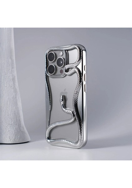 Apple iPhone 16 Pro Max Uyumlu Kılıf Zebana 3D Snake Silikon Kılıf Gri