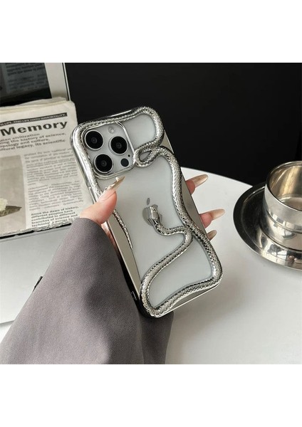 Apple iPhone 16 Pro Max Uyumlu Kılıf Zebana 3D Snake Silikon Kılıf Gri