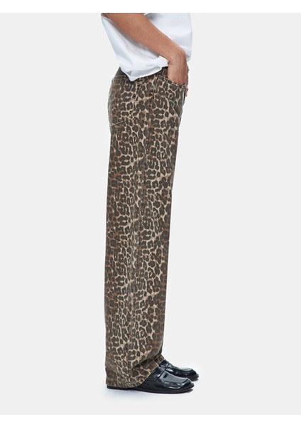 Kadın Larrıe Leopar Baggy Jean Pantolon fırsatları