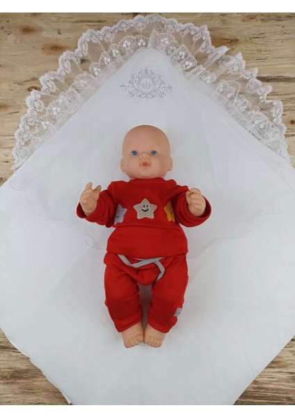 Yenidoğan Pırıltı Taç Nakışlı Inci Delüks Kundak Bebek Battaniyesi Ekru