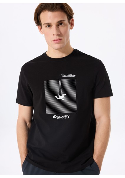 D5SM-TST3771 Siyah Bisiklet Yaka Relaxed Fit Baskılı T-Shirt