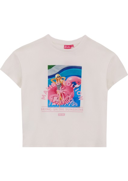 Ekru Kız Çocuk Baskılı T-Shirt BRB5SG-TST6426