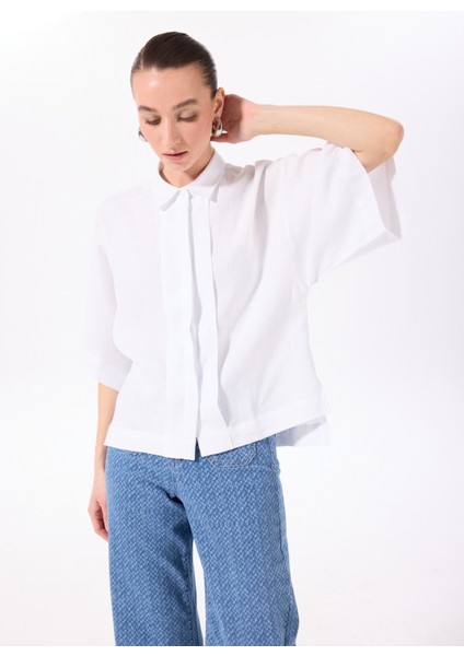 Beyaz Kadın Loose Fit Gömlek F5SL-GML0063