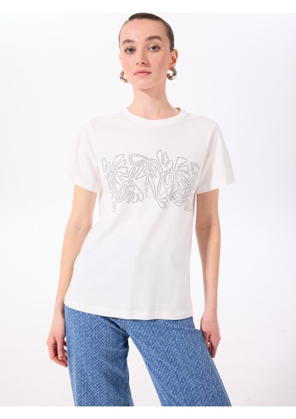 Comfort Kırık Beyaz Kadın Relaxed Taşlı T-Shirt FC5SL-TST0114 modelleri