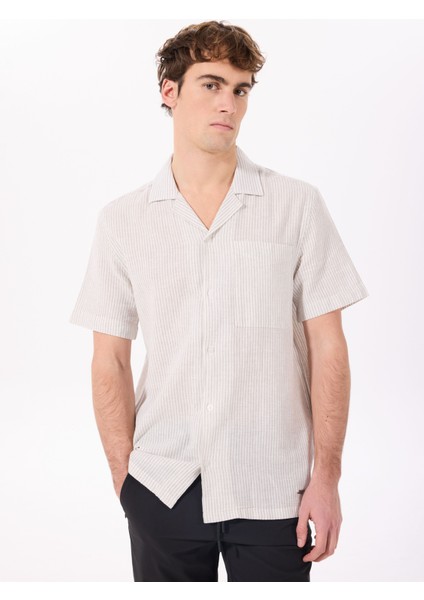 Ekru-Gri Erkek Apaş Yaka Relaxed Çizgili Gömlek J5SM-GML7298 modelleri
