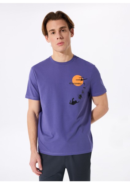 D5SM-TST3773 Mor Bisiklet Yaka Relaxed Fit Baskılı T-Shirt