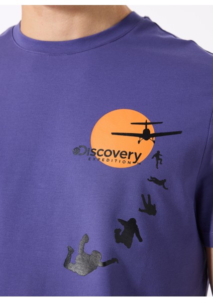 D5SM-TST3773 Mor Bisiklet Yaka Relaxed Fit Baskılı T-Shirt fırsatları