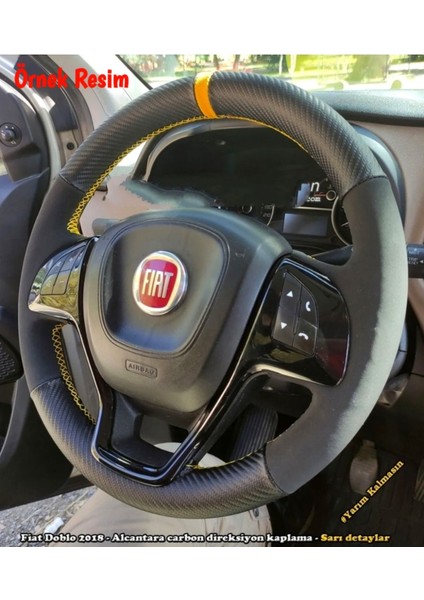 Fiat Uyumlu Doblo 2015-2021 Arası Araca Özel Direksiyon Kılıfı Alknatara-Karbon