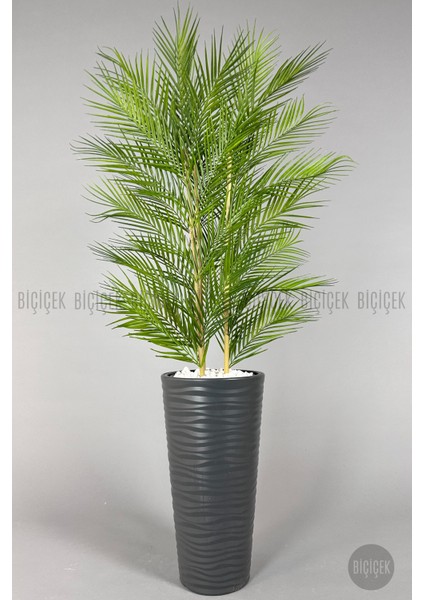 Yapay Areka Ağacı Palmiye Ağacı 33 Yapraklı Bambu Gövdeli Antrasit Kumsal Saksı Salon Çiçeği 150CM